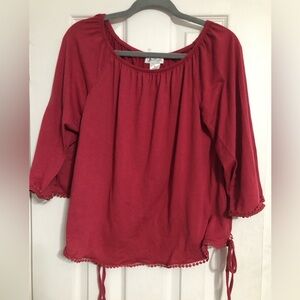 Linda Leal new‎ 3/4 sleeve detail fringe faux tie side’s women’s medium NWT boho